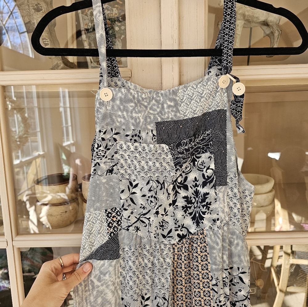 Bohemian Floral Cotton Overalls, Casual Patchwork Jumpsuit - Picture 5 of 7
